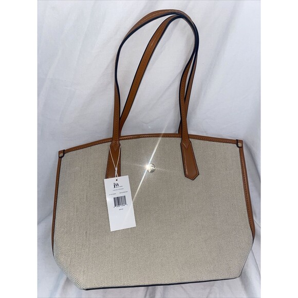 new JESSICA MOORE Tote Bag Leather Trim Gold Accent 16x12x5 city - Picture 1 of 10